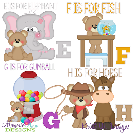 Patches The Bear Alphabet E-H SVG Cutting Files + Clipart - Click Image to Close